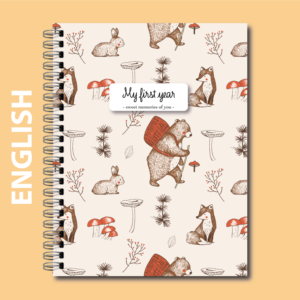 Soft cover baby keepsake book first year - Bear mushroom