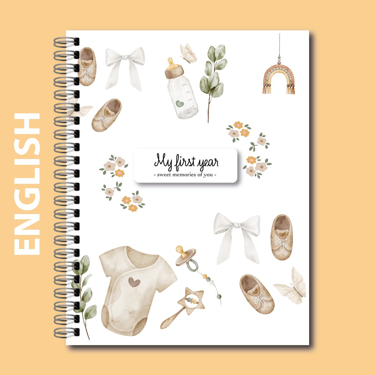 Soft cover baby keepsake book first year - Boho