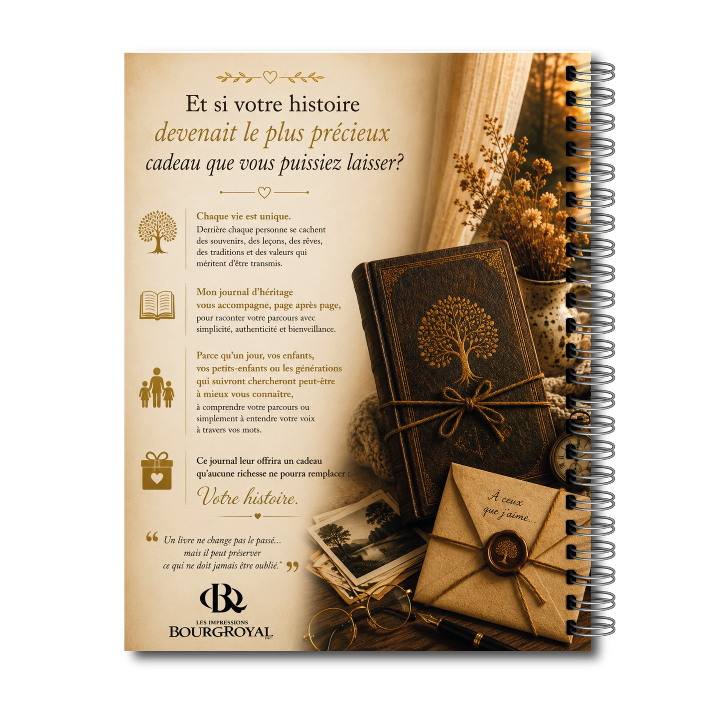Mon Journal d'Héritage, Invitation à raconter votre histoire, Transmettre vos valeurs, Souvenirs, Traditions et Léguer votre héritage de génération en génération, LIVRAISON GRATUITE