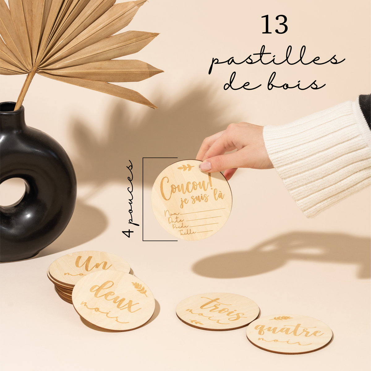 Wooden Baby Milestone Discs – Months 1–12