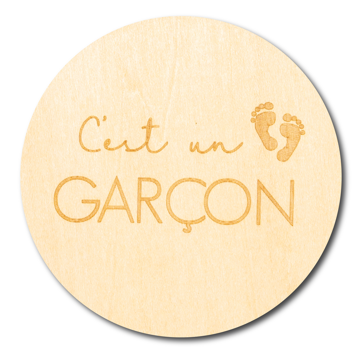 Individual Wooden Disc – “C’est un garçon” (It’s a Boy)