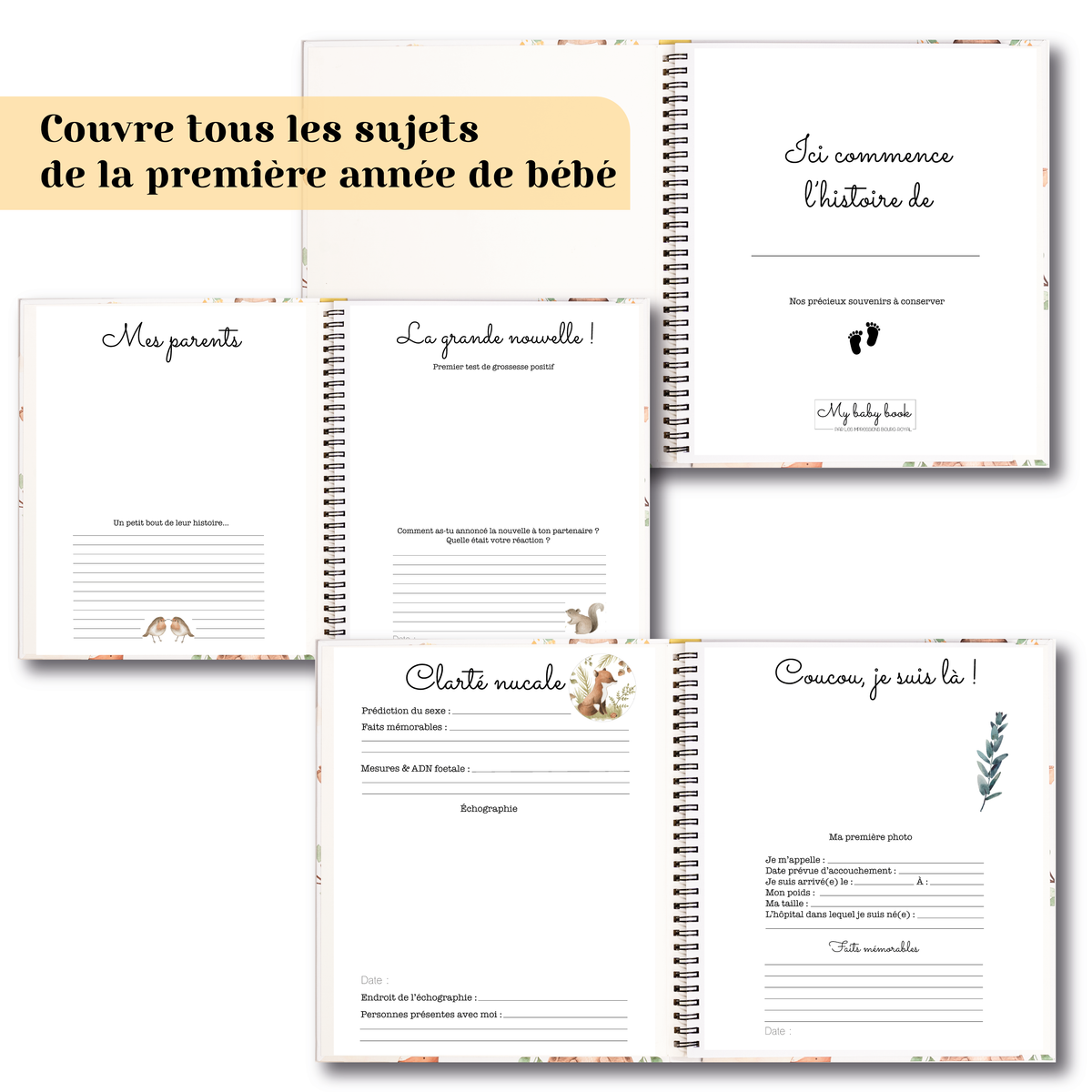 Hardcover Baby Memory Book – Forest Animals (0–12 Months)