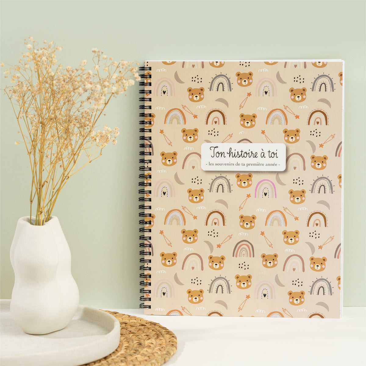 French Softcover Baby Memory Book – Bear Pattern
