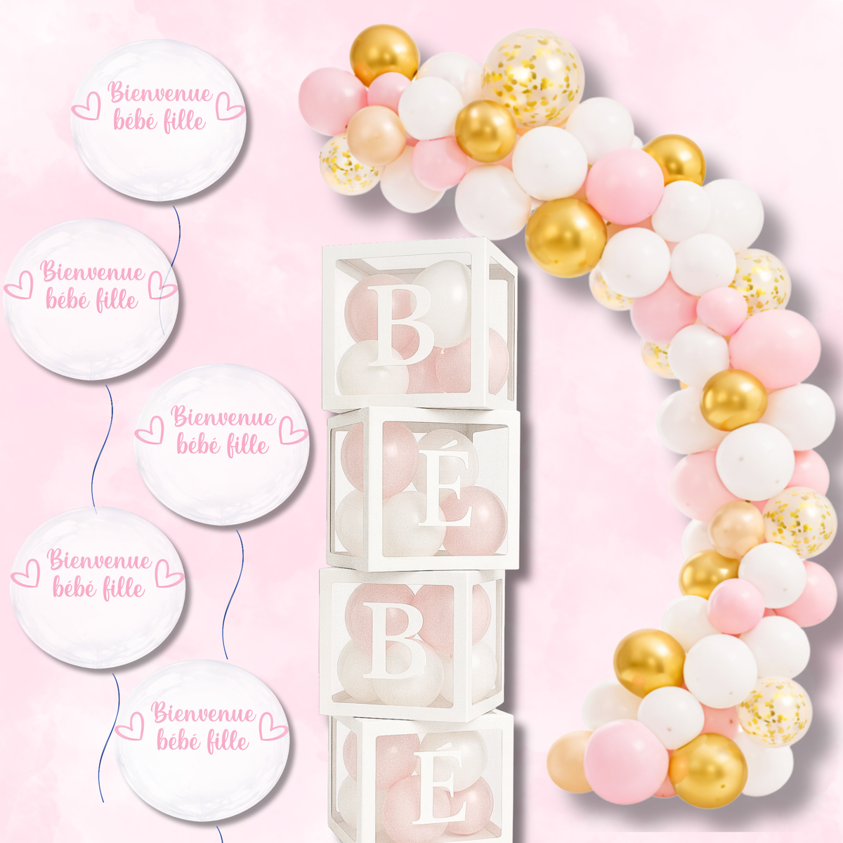 🎀 Baby Girl Shower Kit – Pink & Gold Decorations