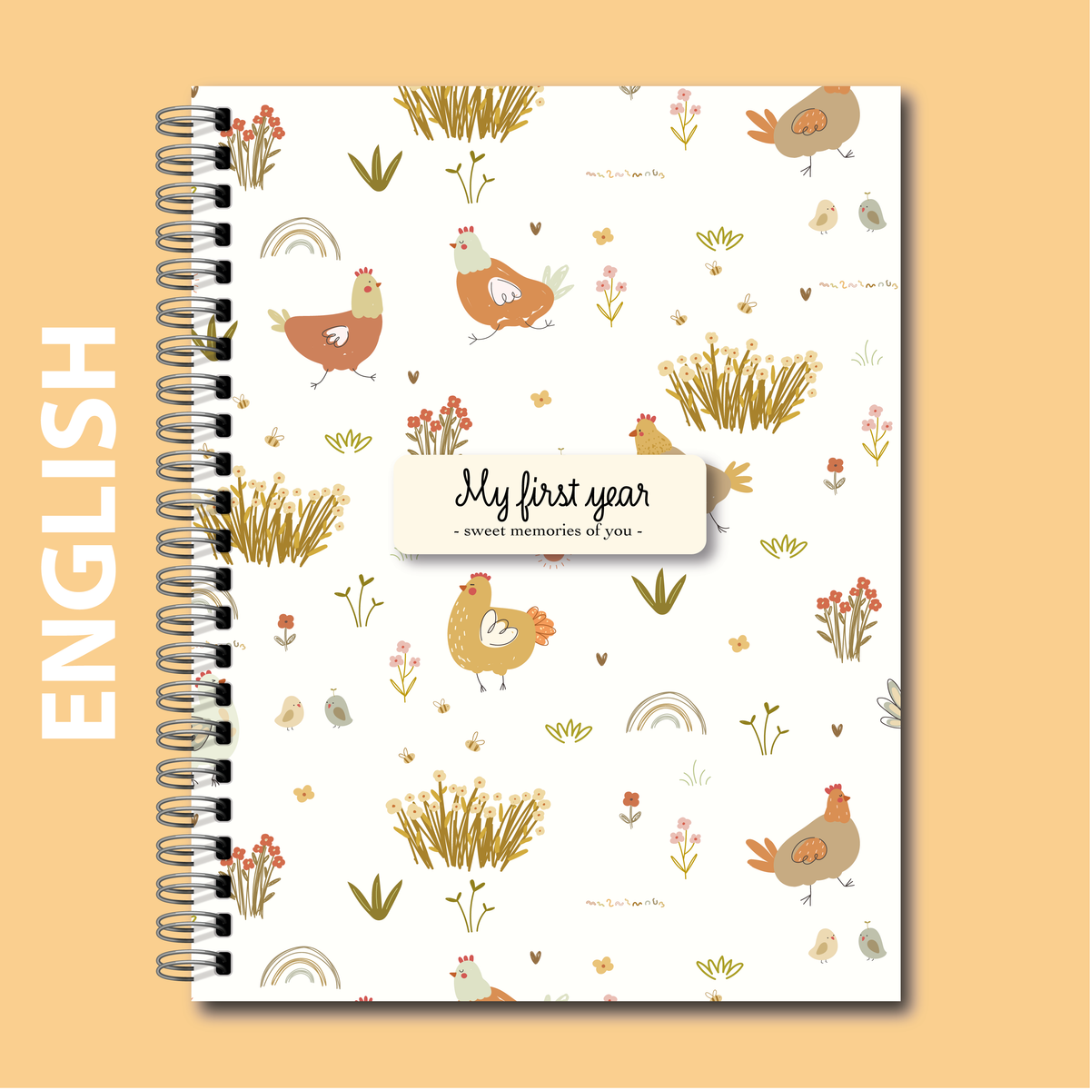 Soft cover baby keepsake book first year - Chicken
