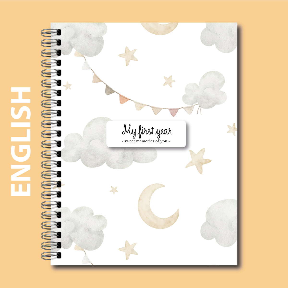 Soft cover baby keepsake book first year - Clouds