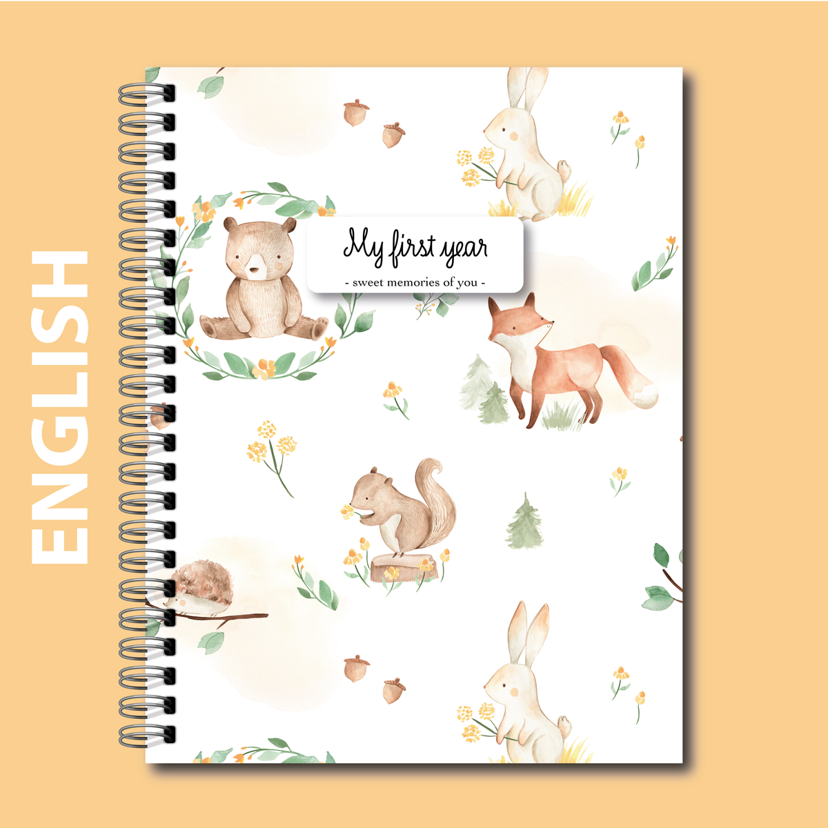 Soft cover baby keepsake book first year - Forest animals
