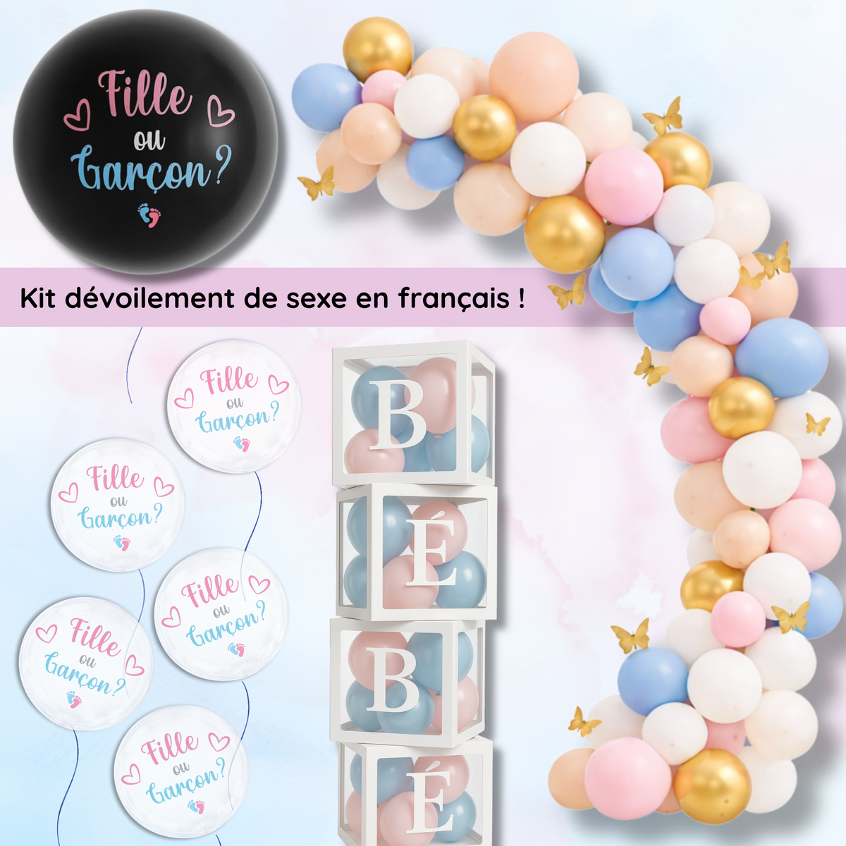 🎈 Gender Reveal Kit – All-in-One Baby Shower Decorations
