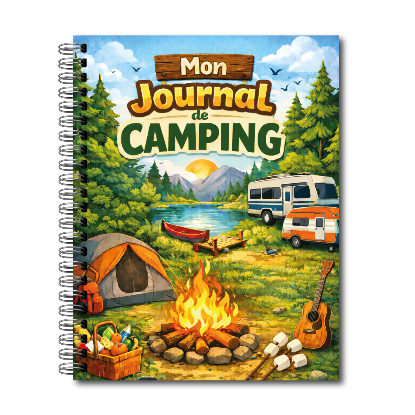 Journal de Camping (forêt) – Carnet de souvenirs de camping avec bucket list et pages photos