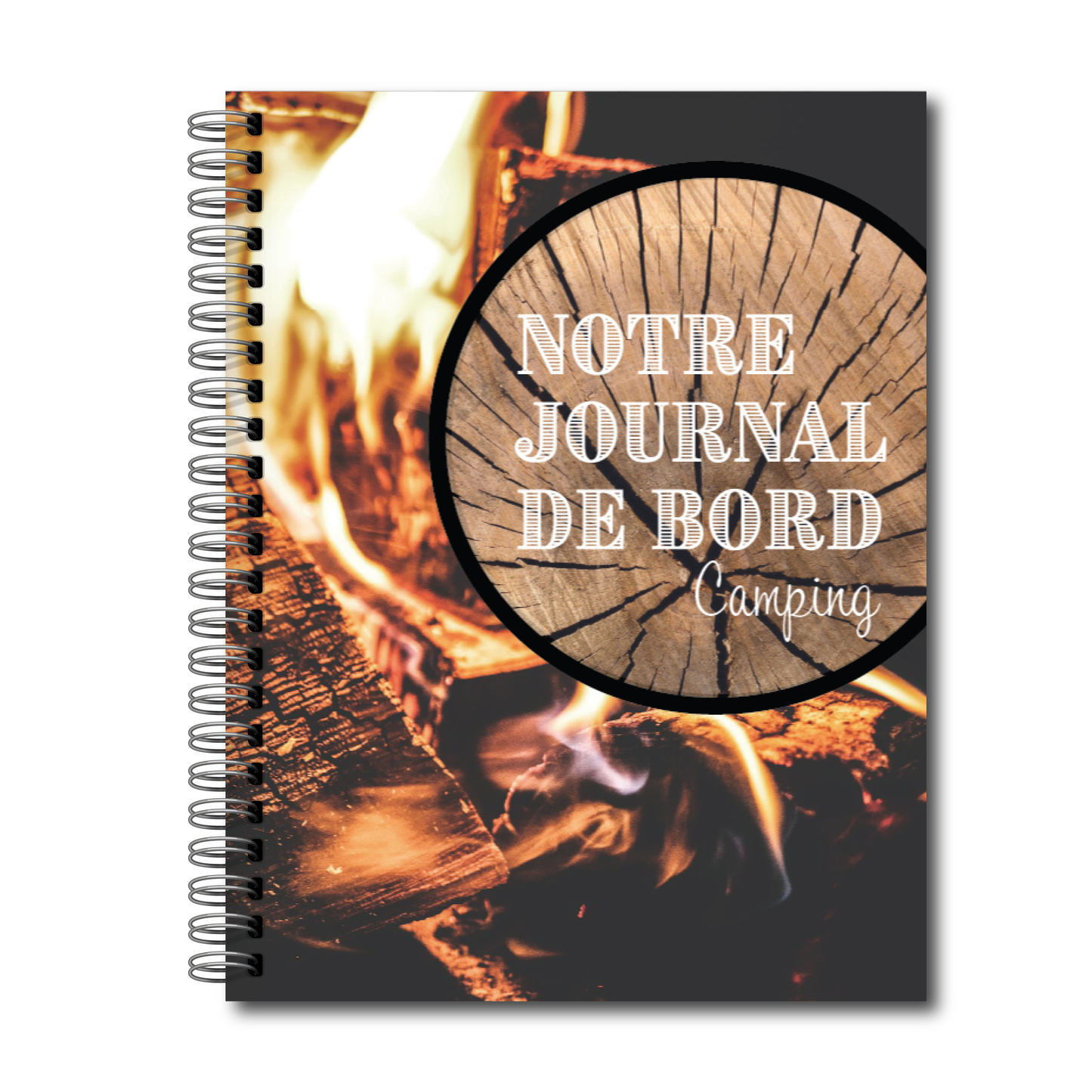 Journal de Camping (feu) – Carnet de souvenirs de camping avec bucket list et pages photos