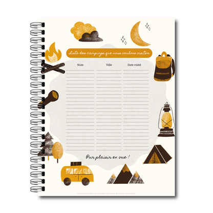 Journal de Camping (roulotte) – Carnet de souvenirs de camping avec bucket list et pages photos