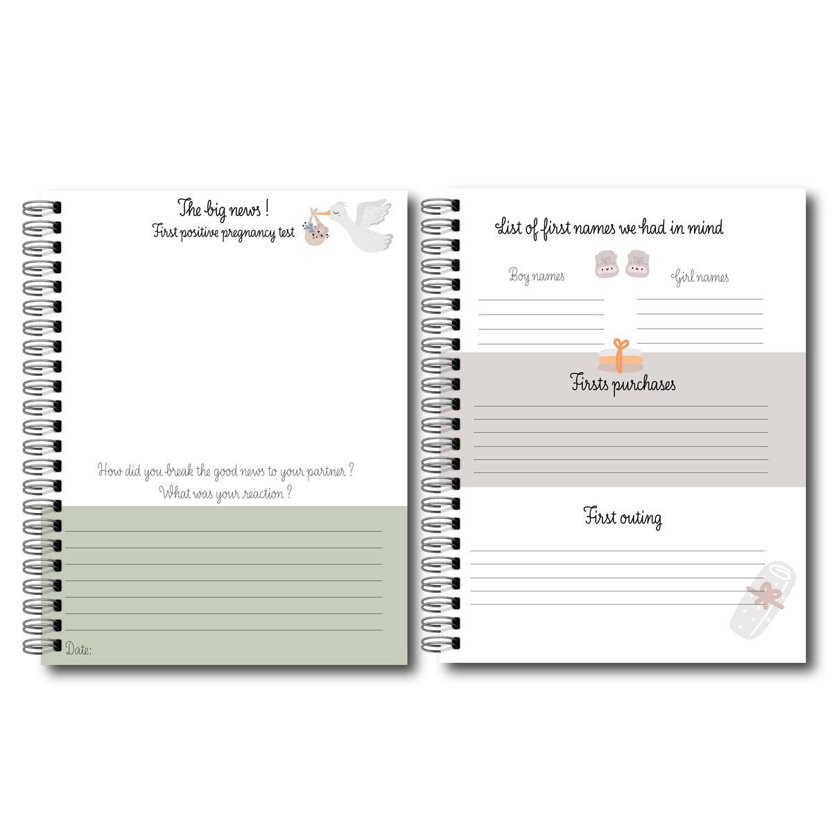 Soft cover baby keepsake book first year - Eucalyptus