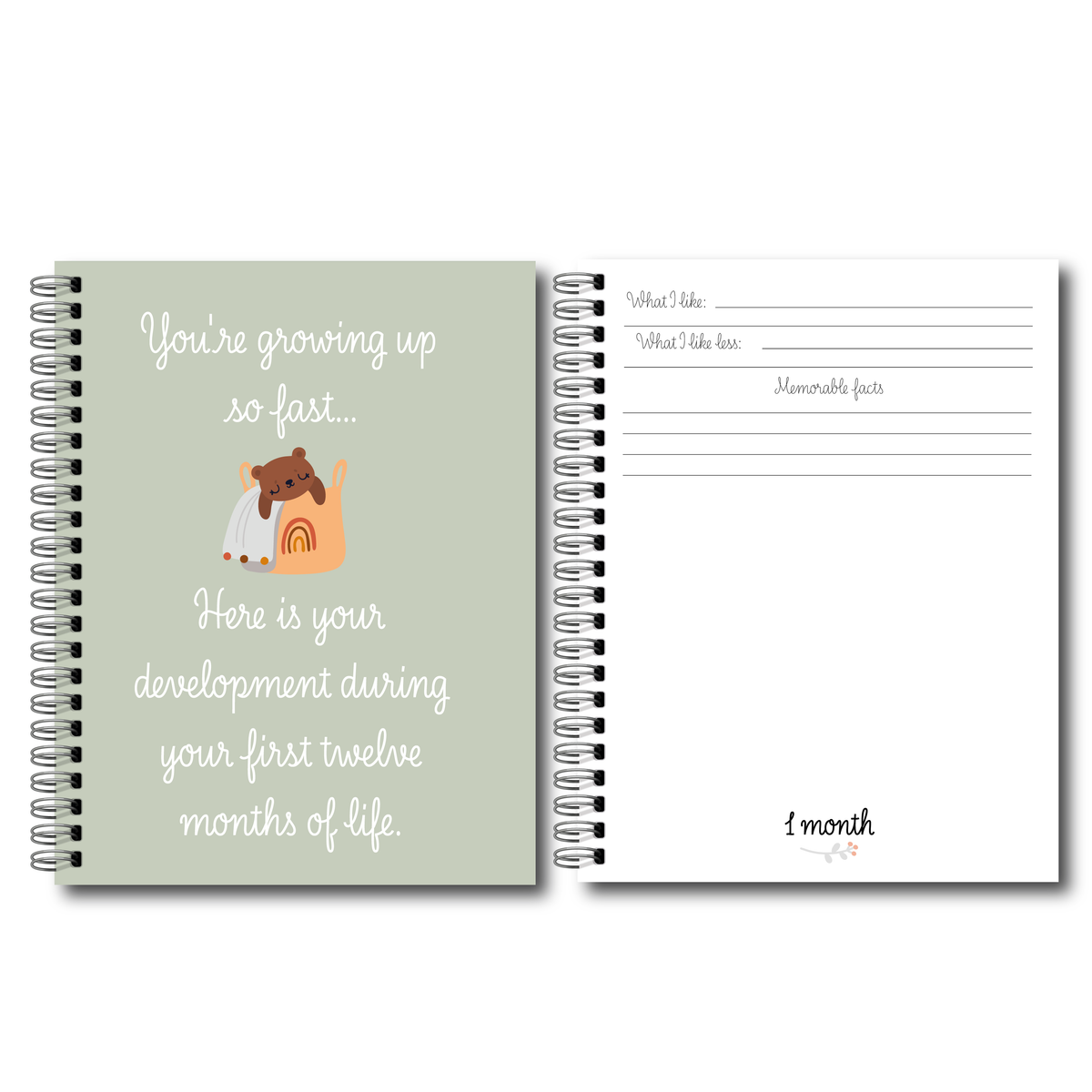 Soft cover baby keepsake book first year - Eucalyptus
