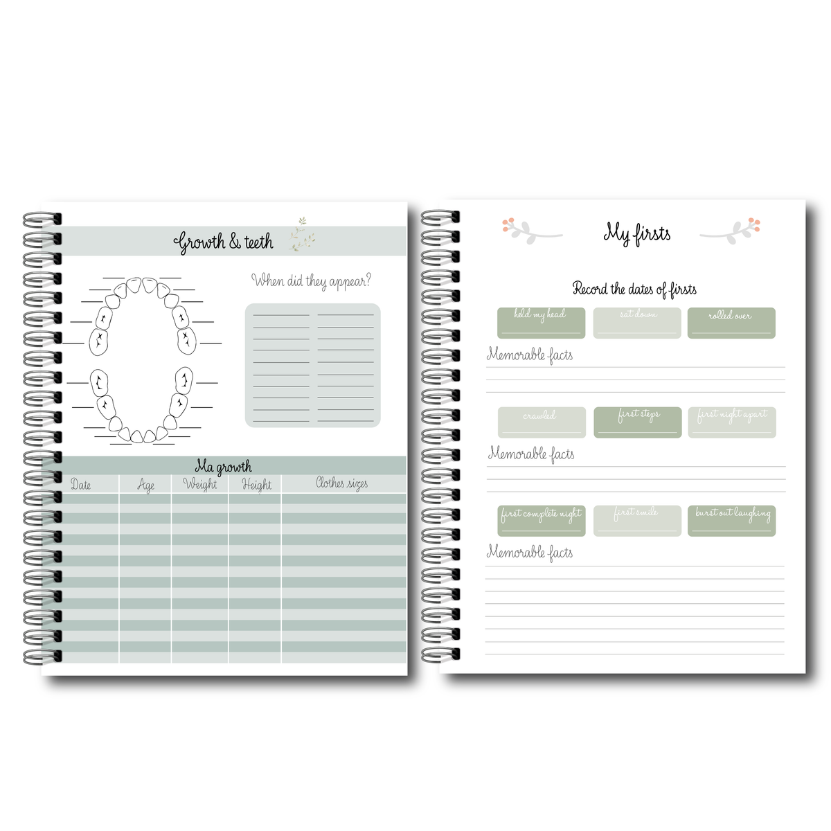 Soft cover baby keepsake book first year - Eucalyptus