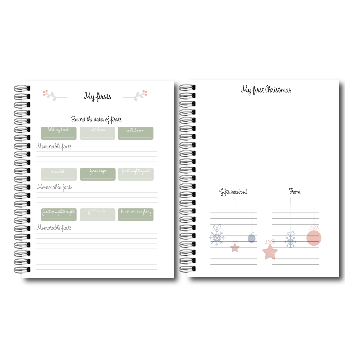 Soft cover baby keepsake book first year - Eucalyptus