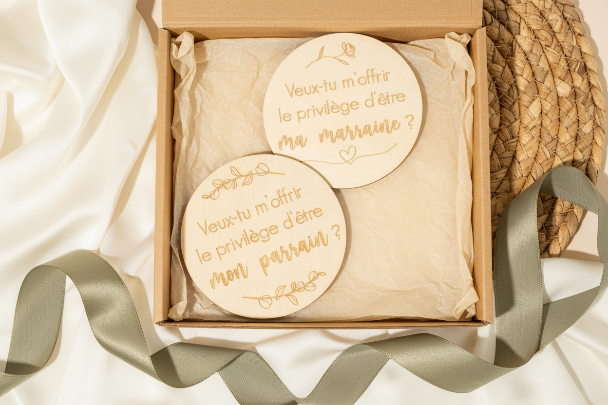 Wooden Pastille Baby Announcement – ​​Godfather &amp; Godmother 4 inches 