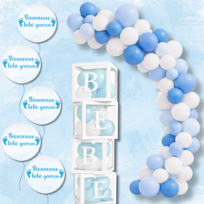 💙 Kit Baby Shower Bébé Garçon – Décoration Bleu & blanc