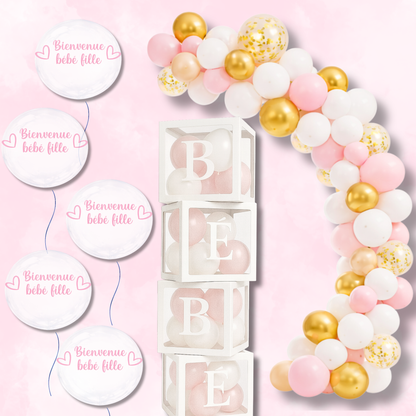 🎀 Kit Baby Shower Bébé Fille – Décoration Rose & Or